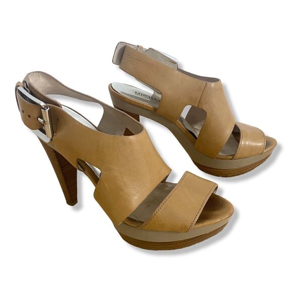 Michael Kors Tan Leather Carla Strappy Platform Heels, Women’s Size 6 - Picture 3 of 17